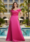 Satin A-Line Off the Shoulder Pleated Plus Size Dresses