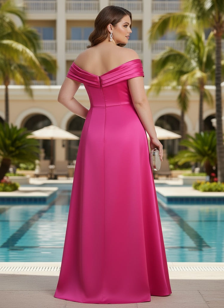 Satin A-Line Off the Shoulder Pleated Plus Size Dresses