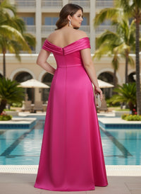 Satin A-Line Off the Shoulder Pleated Plus Size Dresses