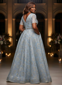 Jacquard A-Line V Neck Plus Size Dresses with Ruffles