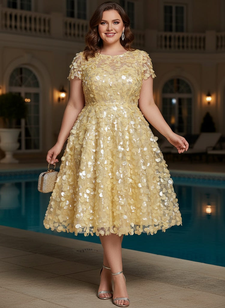 Tulle A-Line Crew Neck Plus Size Dresses with Sequin