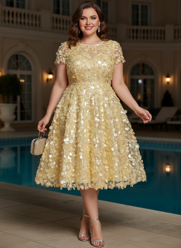 Tulle A-Line Crew Neck Plus Size Dresses with Sequin