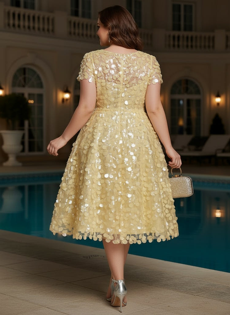 Tulle A-Line Crew Neck Plus Size Dresses with Sequin