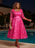 Tulle A-Line Square Neck Plus Size Dresses with Lace Applique