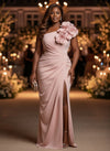 Satin Mermaid One Shoulder Plus Size Dresses with 3D Flowers