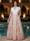 Jacquard A-Line V Neck Plus Size Dresses with Floral Embroidery
