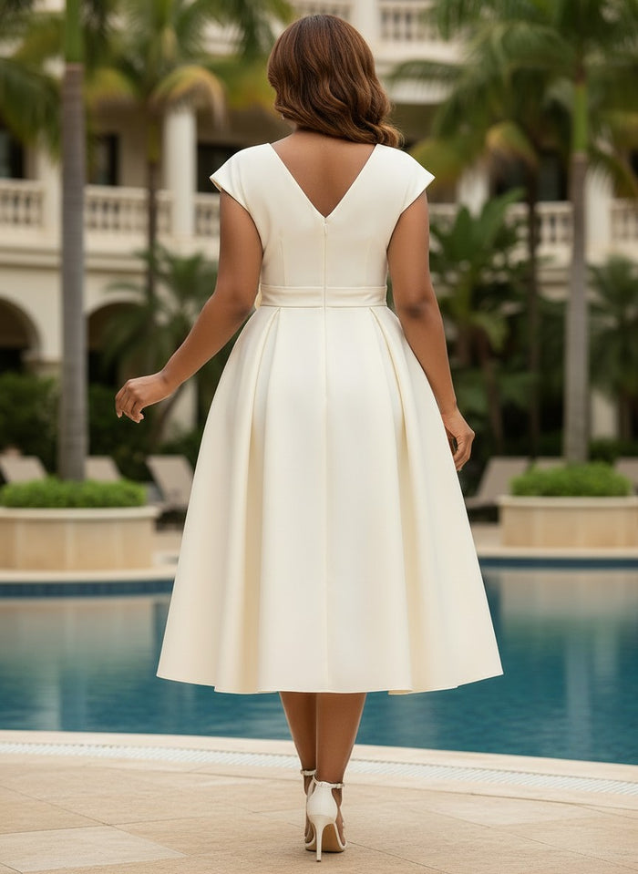 Satin A-Line V Neck Plus Size Dresses with 3D Flowers
