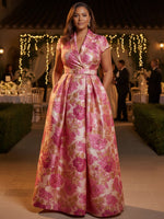 Jacquard A-Line V Neck Plus Size Dresses with Sash