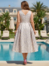 Jacquard A-Line V Neck Pleated Plus Size Dresses