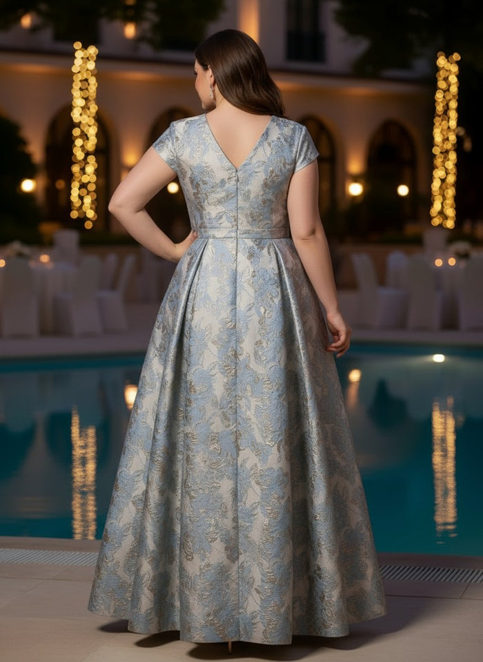 Jacquard A-Line V Neck Floral Plus Size Dresses