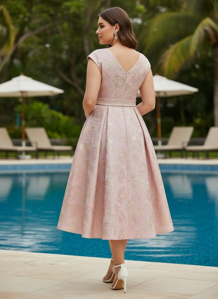 Jacquard A-Line V Neck Plus Size Dresses with 3D Flowers