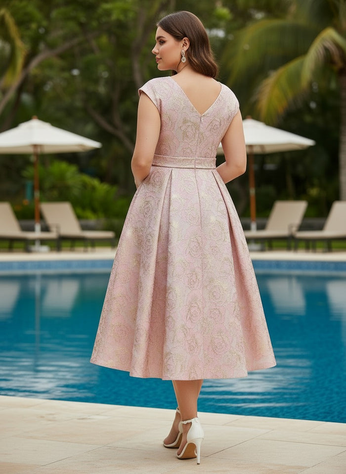 Jacquard A-Line V Neck Plus Size Dresses with 3D Flowers