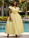 Satin A-Line V Neck Plus Size Dresses with 3D Flowers