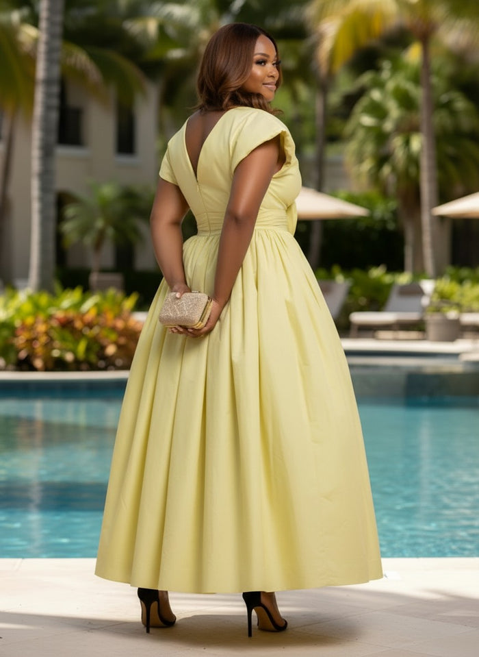 Satin A-Line V Neck Plus Size Dresses with 3D Flowers