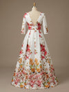 Satin A-Line V Neck Plus Size Dresses with Floral Print