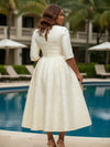 Jacquard A-Line V Neck Delicate Pleated Plus Size Dresses