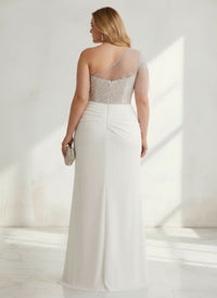 Chiffon Mermaid One Shoulder Beaded Plus Size Dresses