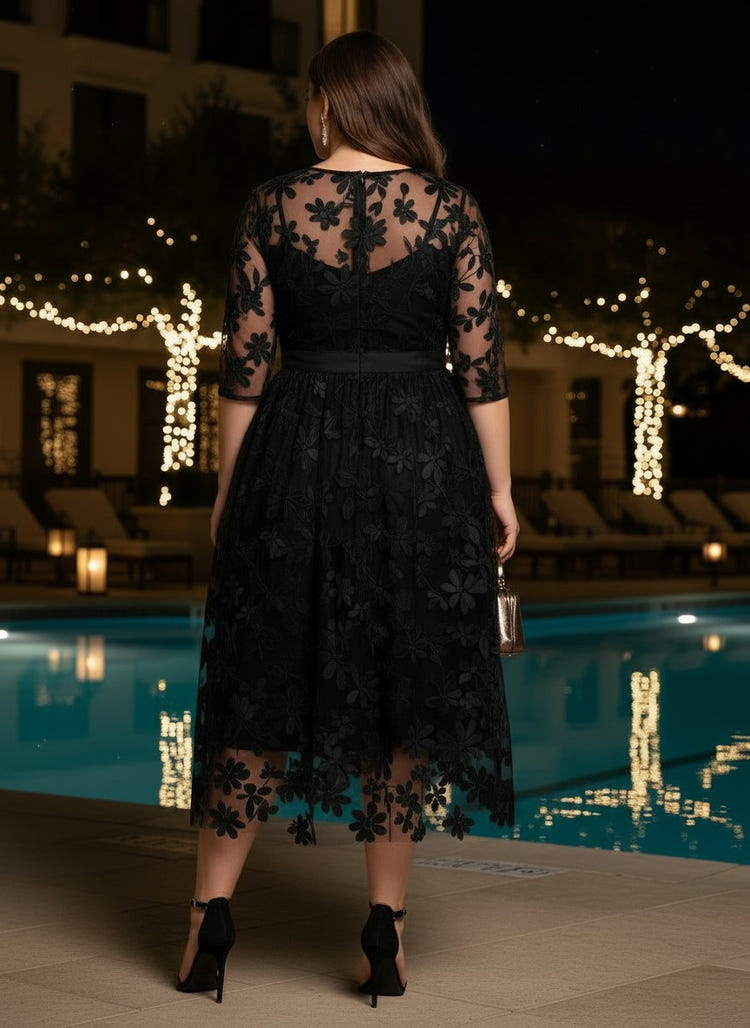 Tulle A-Line Crew Neck Floral Plus Size Dresses