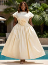 Satin A-Line Crew Neck Plus Size Dresses with 3D Flowers