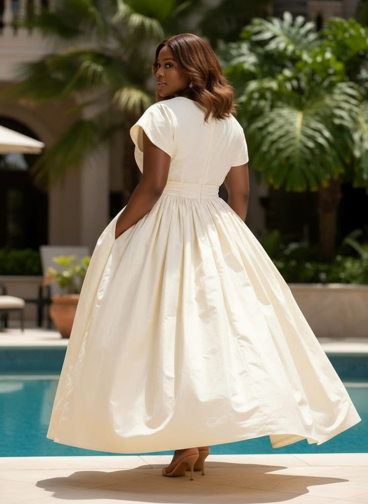 Satin A-Line Crew Neck Plus Size Dresses with 3D Flowers