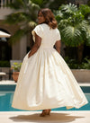 Satin A-Line Crew Neck Plus Size Dresses with 3D Flowers