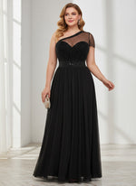 Chiffon A-Line One Shoulder Beaded Plus Size Dresses