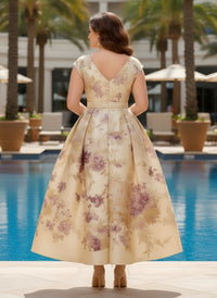Jacquard High Low V Neck Pleated Plus Size Dresses
