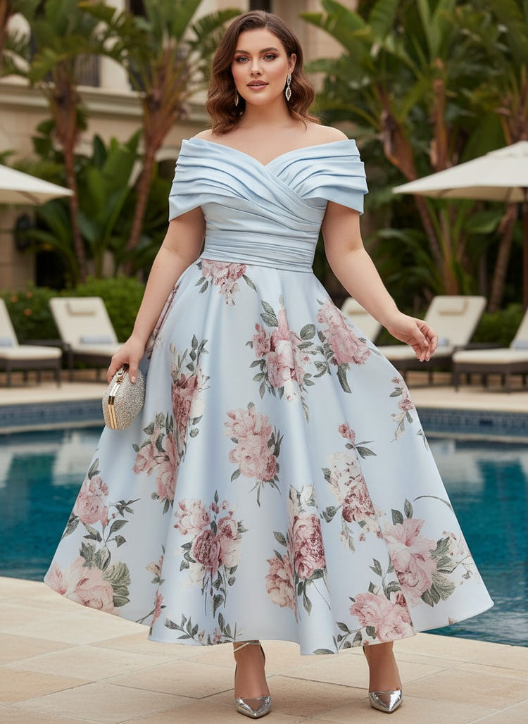Satin A-Line Off the Shoulder Pleated Plus Size Dresses