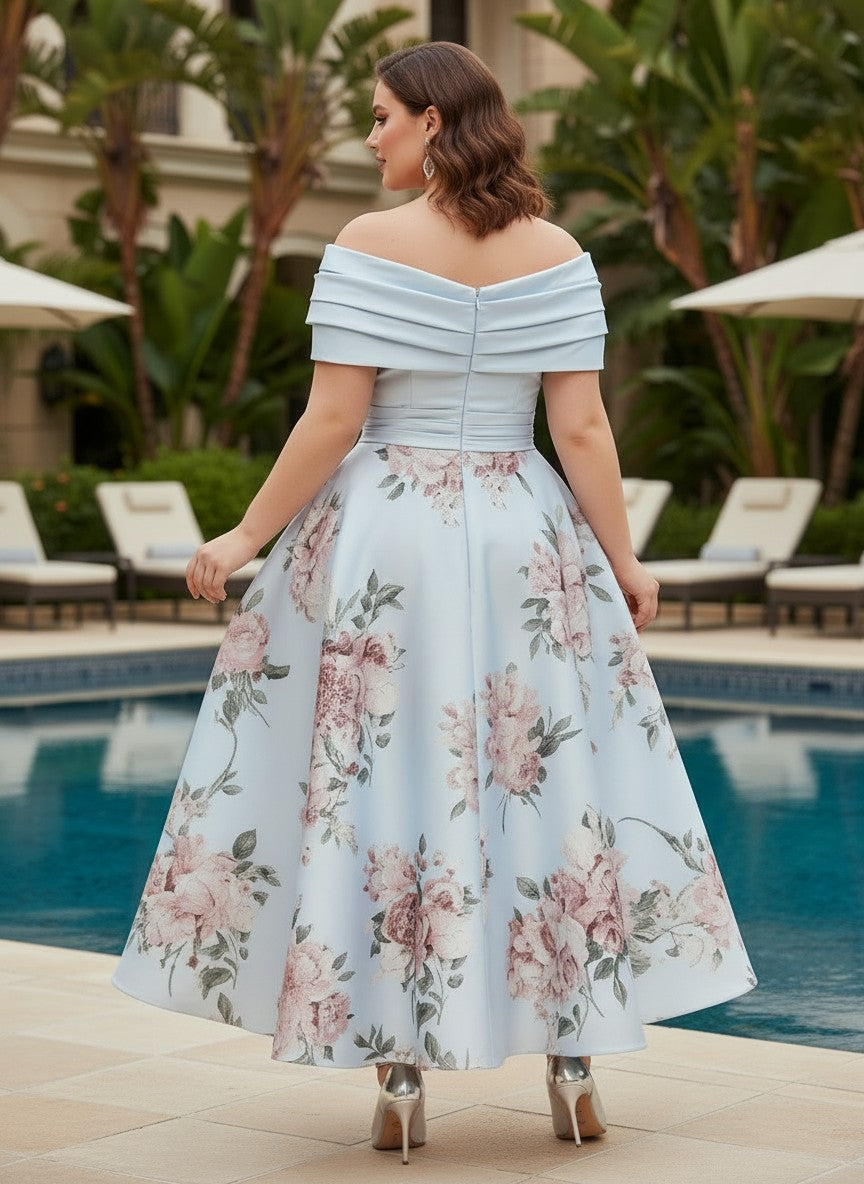 Satin A-Line Off the Shoulder Pleated Plus Size Dresses