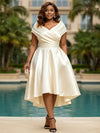 Jacquard High Low V Neck Pleated Plus Size Dresses