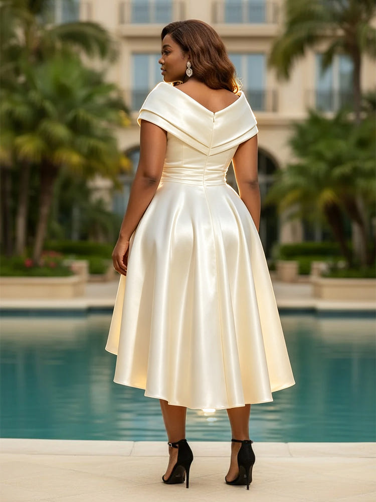 Jacquard High Low V Neck Pleated Plus Size Dresses