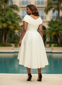 Jacquard High Low V Neck Pleated Plus Size Dresses