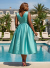 Satin A-Line V Neck Pleated Plus Size Dresses