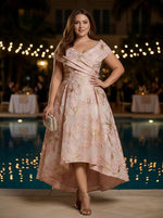 Jacquard High Low V Neck Floral Plus Size Dresses