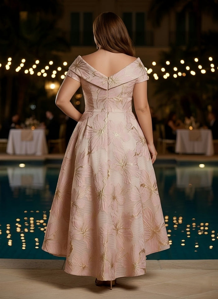 Jacquard High Low V Neck Floral Plus Size Dresses