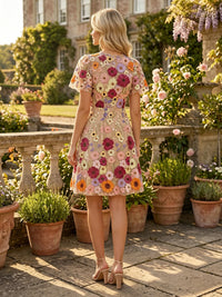 Tulle A-Line Crew Neck Homecoming Dresses with 3D Flowers