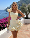 Satin Corset One Shoulder Homecoming Dresses with Ruffles
