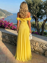 Chiffon A-Line Off the Shoulder Formal Dresses with 3D Flowers