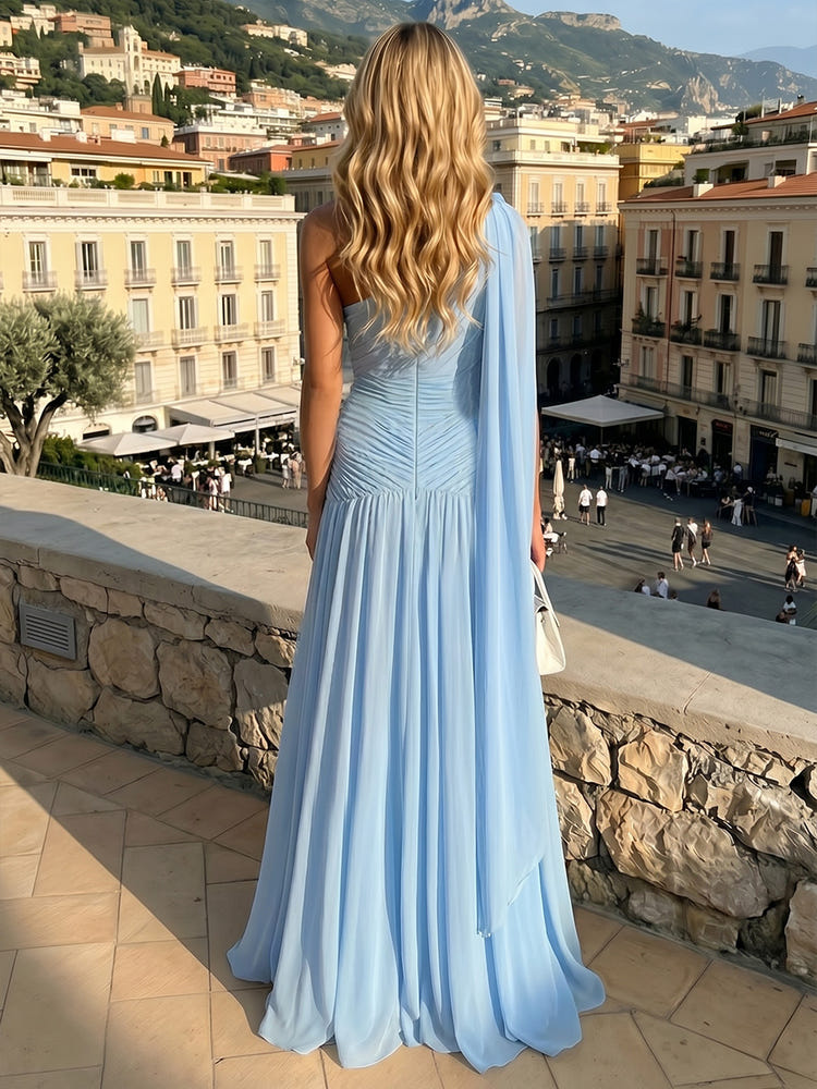 Chiffon A-Line One Shoulder Formal Dresses with 3D Flowers