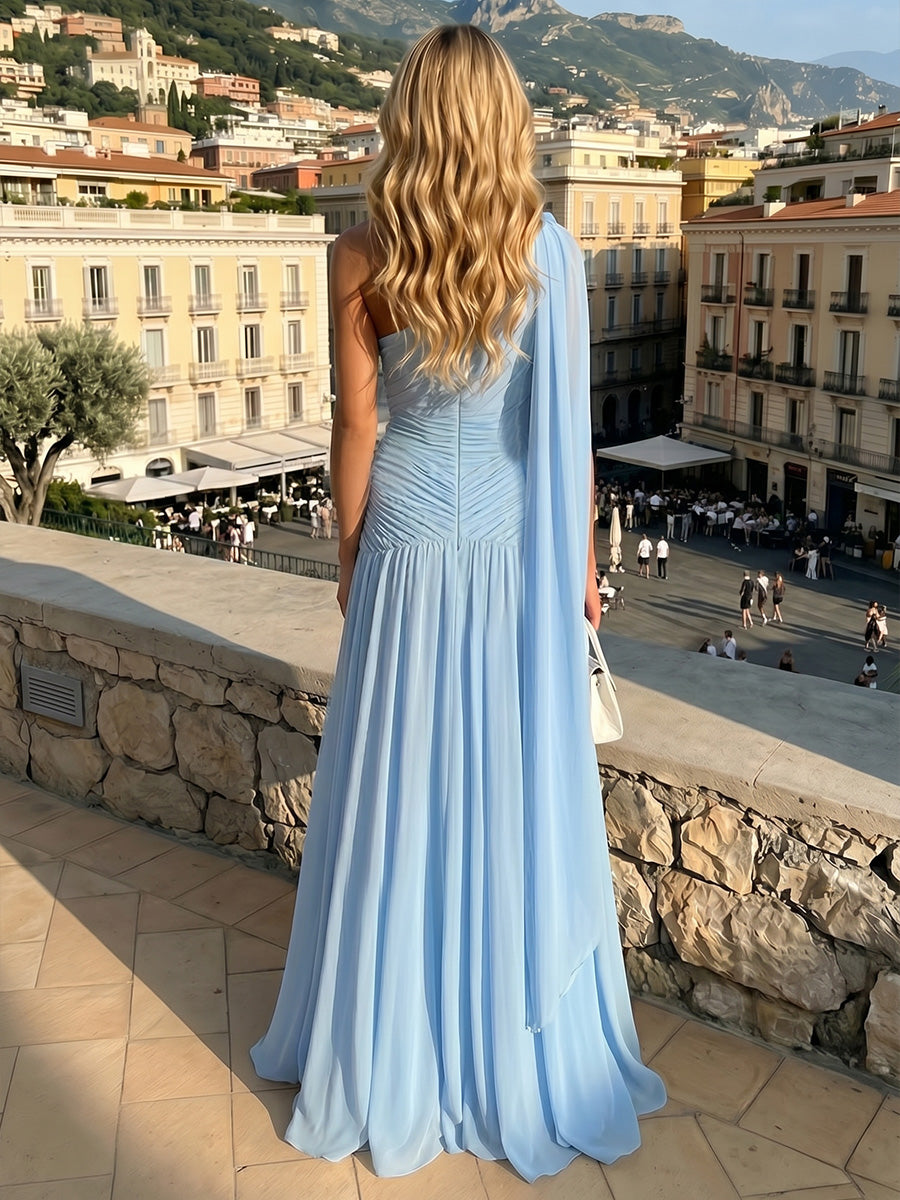 Chiffon A-Line One Shoulder Formal Dresses with 3D Flowers