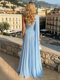Chiffon A-Line One Shoulder Formal Dresses with 3D Flowers