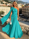 Chiffon A-Line One Shoulder Formal Dresses with 3D Flowers