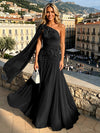 Chiffon A-Line One Shoulder Formal Dresses with 3D Flowers