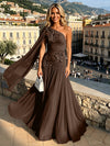 Chiffon A-Line One Shoulder Formal Dresses with 3D Flowers