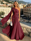 Chiffon A-Line One Shoulder Formal Dresses with 3D Flowers
