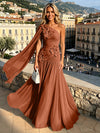 Chiffon A-Line One Shoulder Formal Dresses with 3D Flowers