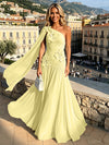 Chiffon A-Line One Shoulder Formal Dresses with 3D Flowers
