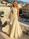 Chiffon A-Line One Shoulder Formal Dresses with 3D Flowers