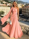 Chiffon A-Line One Shoulder Formal Dresses with 3D Flowers