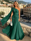 Chiffon A-Line One Shoulder Formal Dresses with 3D Flowers